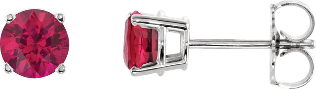 14K Gold Natural Ruby Round 4-Prong Lightweight Stud Earrings - White Gold
