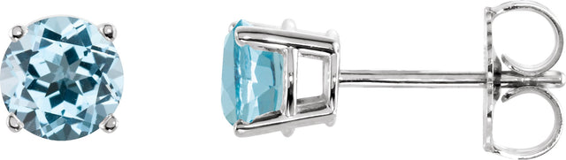 14K Gold Natural Sky Blue Topaz Round 4-Prong Lightweight Stud Earrings - White Gold