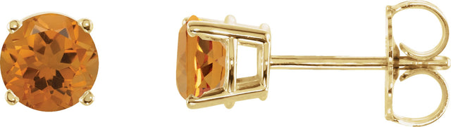 14K Gold Natural Citrine Round 4-Prong Lightweight Stud Earrings – 2.5-8mm Stones - Yellow Gold