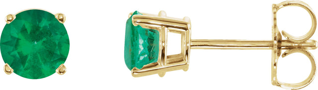 14K Gold Natural Emerald Round 4-Prong Lightweight Stud Earrings – 2.5-5mm Stones - Yellow Gold