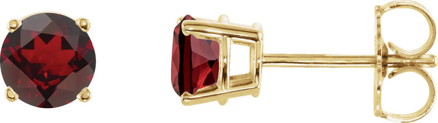 14K Gold Natural Mozambique Garnet Round 4-Prong Lightweight Stud Earrings – 2.5-8mm Stones - Yellow Gold