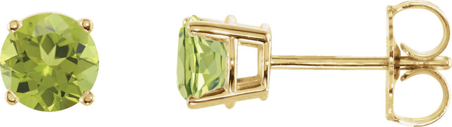 14K Gold Natural Peridot Round 4-Prong Lightweight Stud Earrings – 2.5-8mm Stones - Yellow Gold