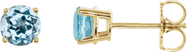 14K Gold Natural Sky Blue Topaz Round 4-Prong Lightweight Stud Earrings - Yellow Gold