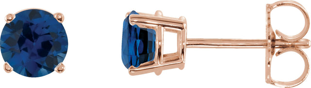 14K Gold Natural Blue Sapphire Round 4-Prong Lightweight Stud Earrings – 2.5-5mm Stones - Rose Gold
