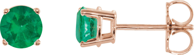 14K Gold Natural Emerald Round 4-Prong Lightweight Stud Earrings – 2.5-5mm Stones - Rose Gold