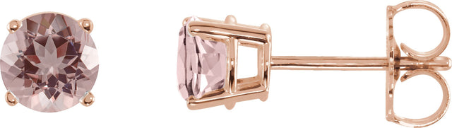 14K Gold Natural Pink Morganite Round 4-Prong Lightweight Stud Earrings - Rose Gold