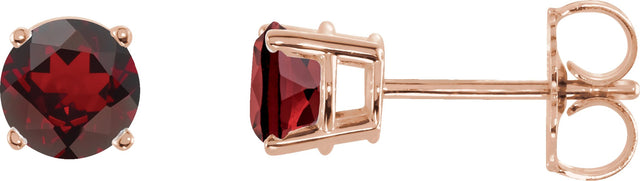 14K Gold Natural Mozambique Garnet Round 4-Prong Lightweight Stud Earrings – 2.5-8mm Stones - Rose Gold