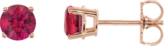 14K Gold Lab-Grown Ruby Round 4-Prong Lightweight Stud Earrings – 2.5-8mm Stones - Rose Gold