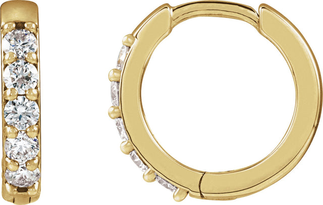 14K Gold Round Natural Diamond Accented Huggie Earrings – 1.3-2mm Stones - Yellow Gold