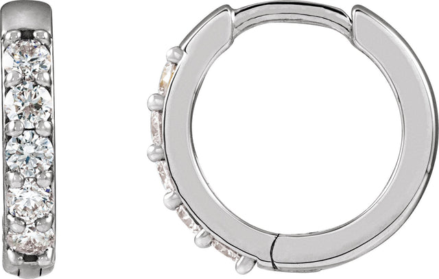 Platinum Round Lab-Grown Diamond Accented Huggie Earrings