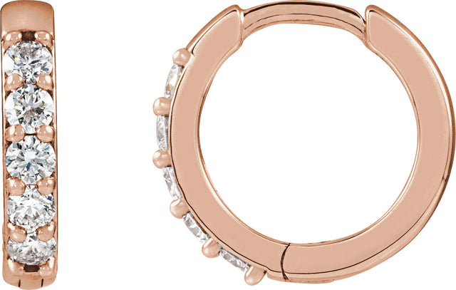 14K Gold Round Natural Diamond Accented Huggie Earrings – 1.3-2mm Stones - Rose Gold