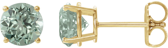 14K Gold Lab-Grown Green Sapphire Round 4-Prong Lightweight Stud Earrings - Yellow Gold