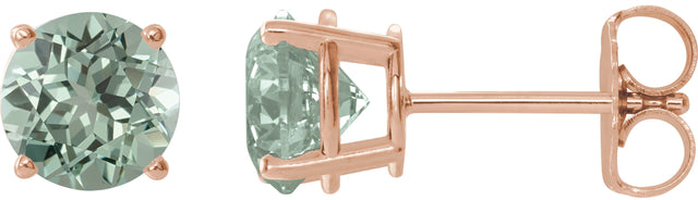 14K Gold Lab-Grown Green Sapphire Round 4-Prong Lightweight Stud Earrings - Rose Gold