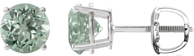 Platinum Lab-Grown Green Sapphire Round 4-Prong Lightweight Stud Earrings
