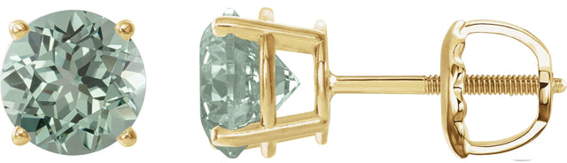 14K Gold Lab-Grown Green Sapphire Round 4-Prong Lightweight Stud Earrings – 8mm Stones - Yellow Gold