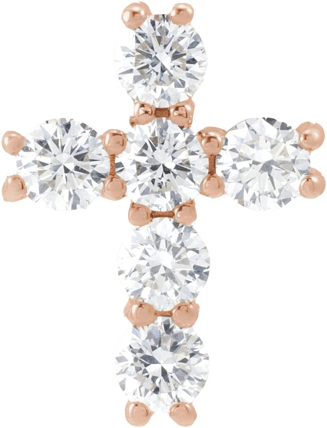 14K Gold Round Lab-Grown Diamond Cross Necklace or Pendant – up to 9/10 CTW - Rose Gold