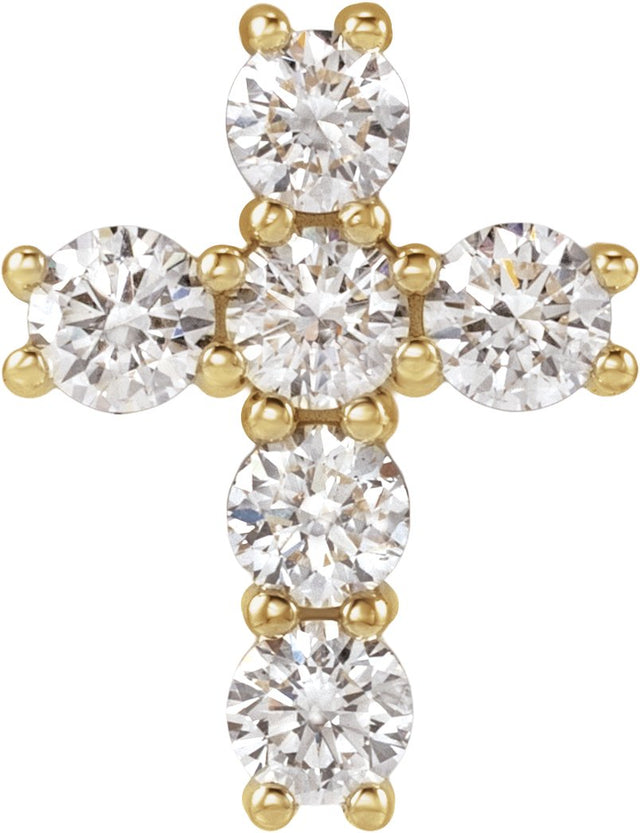 14K Gold Round Lab-Grown Diamond Cross Necklace or Pendant – up to 9/10 CTW - Yellow Gold