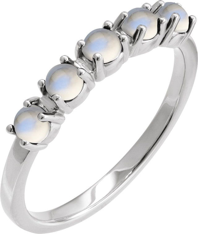 Platinum Natural Rainbow Moonstone Cabochon Stackable Ring