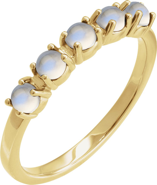 14K Gold Natural Rainbow Moonstone Cabochon Stackable Ring - Yellow Gold