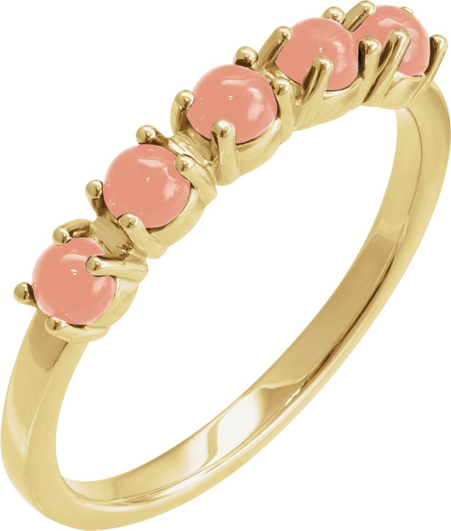 14K Gold Natural Pink Coral Cabochon Stackable Ring - Yellow Gold