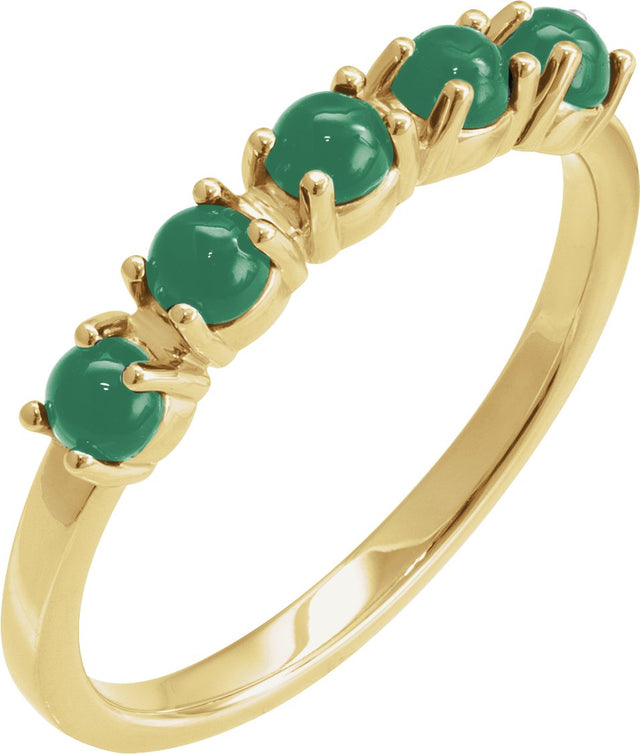 14K Gold Natural Emerald Cabochon Stackable Ring - Yellow Gold