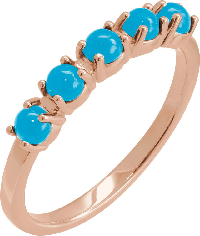 14K Gold Natural Turquoise Cabochon Stackable Ring - Rose Gold