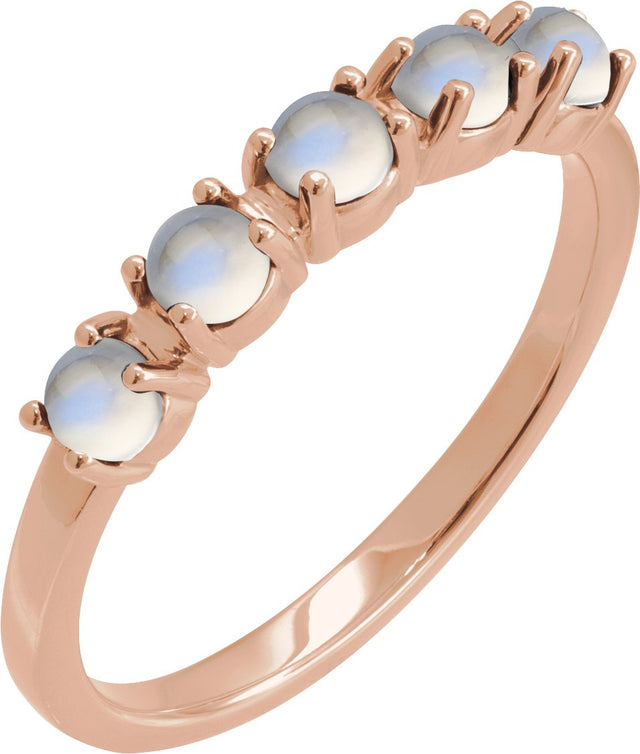 14K Gold Natural Rainbow Moonstone Cabochon Stackable Ring - Rose Gold