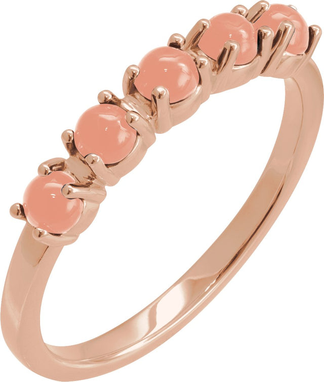 14K Gold Natural Pink Coral Cabochon Stackable Ring - Rose Gold