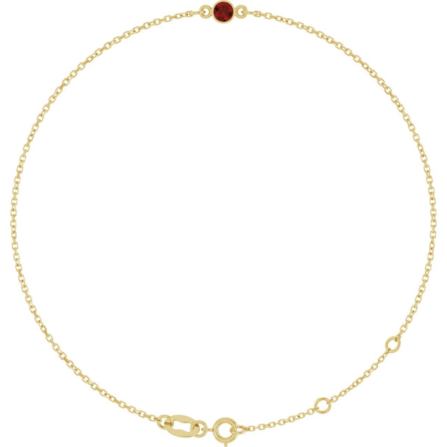 14K Gold Round Natural Mozambique Garnet Bezel-Set Link Bracelet - Yellow Gold