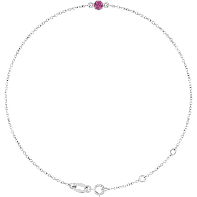 Platinum Round Natural Pink Tourmaline Bezel-Set Link Bracelet