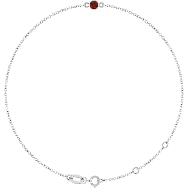 Platinum Round Natural Mozambique Garnet Bezel-Set Link Bracelet