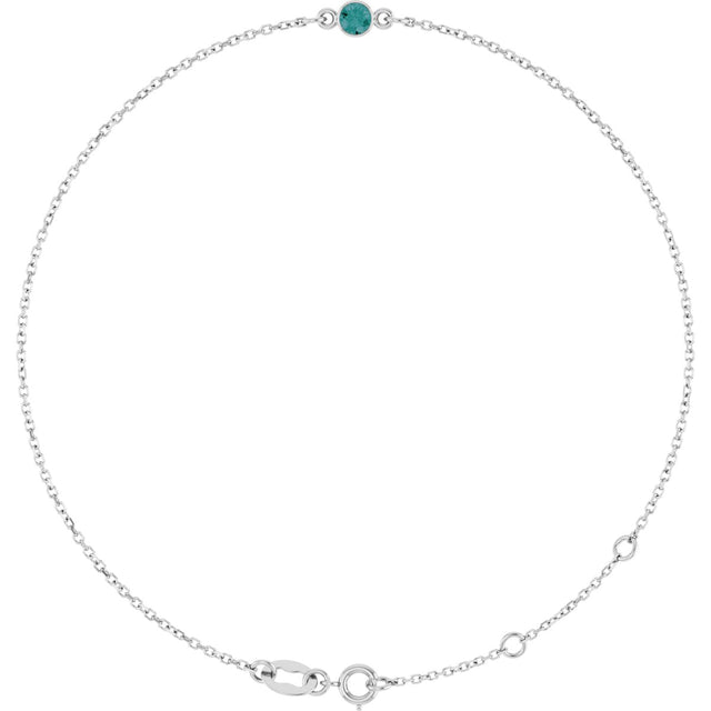Platinum Round Lab-Grown Alexandrite Bezel-Set Link Bracelet
