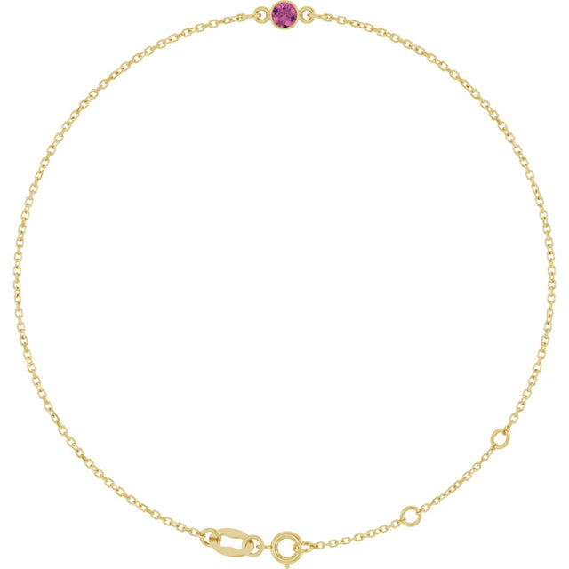14K Gold Round Natural Pink Tourmaline Bezel-Set Link Bracelet - Yellow Gold