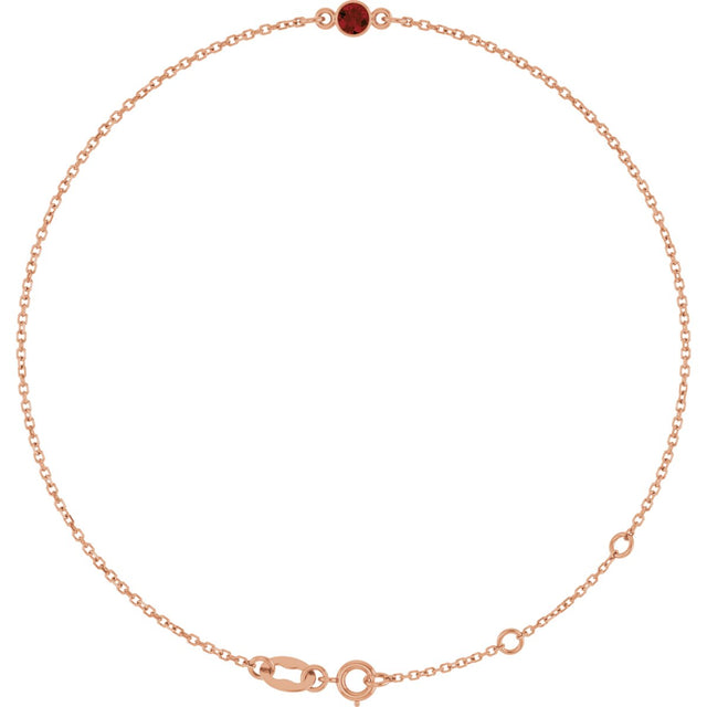 14K Gold Round Natural Mozambique Garnet Bezel-Set Link Bracelet - Rose Gold