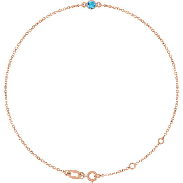 14K Gold Round Natural Aquamarine Bezel-Set Link Bracelet - Rose Gold