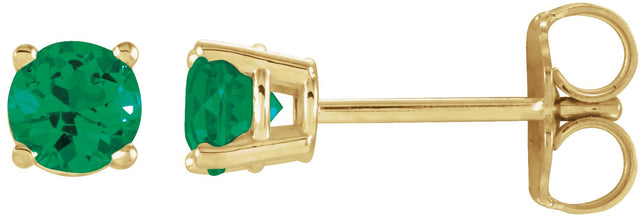 14K Gold Natural Emerald Round 4-Prong Lightweight Stud Earrings – 2.5-5mm Stones - Yellow Gold