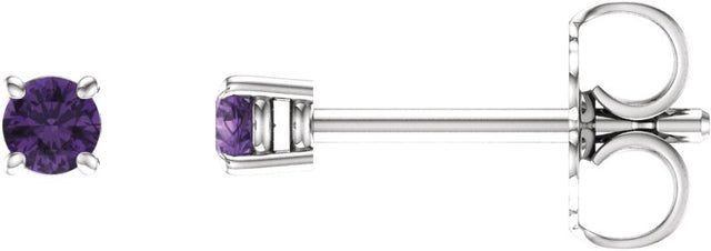 14K Gold Natural Amethyst Round 4-Prong Lightweight Stud Earrings - White Gold