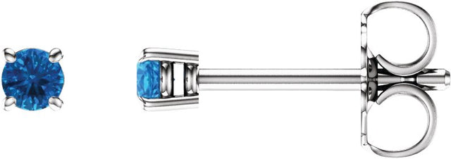 14K Gold Natural Swiss Blue Topaz Round 4-Prong Lightweight Stud Earrings - White Gold