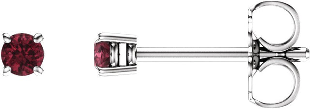 14K Gold Natural Mozambique Garnet Round 4-Prong Lightweight Stud Earrings - White Gold