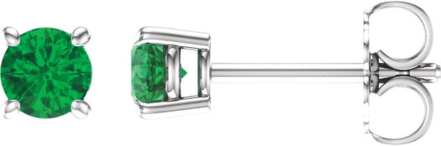 14K Gold Lab-Grown Emerald Round 4-Prong Lightweight Stud Earrings - White Gold