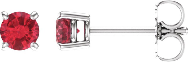 14K Gold Lab-Grown Ruby Round 4-Prong Lightweight Stud Earrings - White Gold