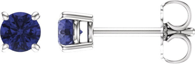 14K Gold Natural Tanzanite Round 4-Prong Lightweight Stud Earrings - White Gold