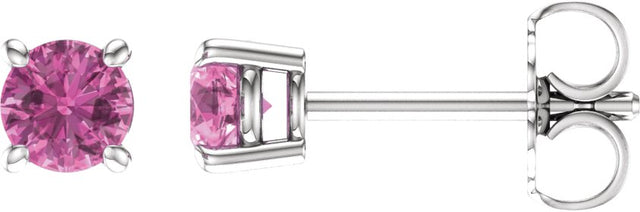 14K Gold Natural Pink Sapphire Round 4-Prong Lightweight Stud Earrings - White Gold