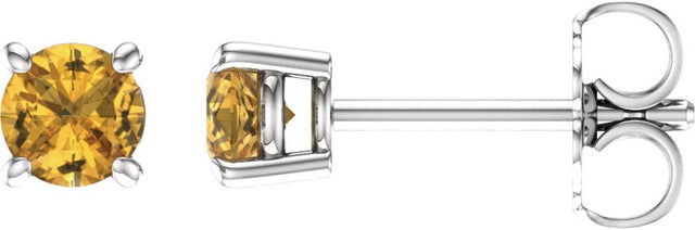 14K Gold Natural Yellow Sapphire Round 4-Prong Lightweight Stud Earrings - White Gold