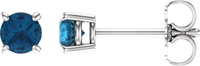 14K Gold Natural London Blue Topaz Round 4-Prong Lightweight Stud Earrings - White Gold