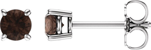 14K Gold Natural Smoky Quartz Round 4-Prong Lightweight Stud Earrings - White Gold