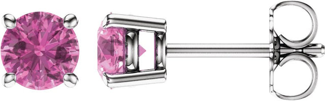 14K Gold Natural Pink Sapphire Round 4-Prong Lightweight Stud Earrings - White Gold