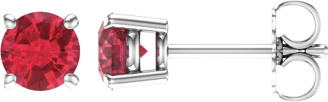 14K Gold Lab-Grown Ruby Round 4-Prong Lightweight Stud Earrings - White Gold