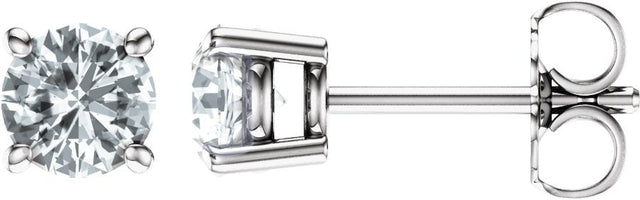 14K Gold Natural White Sapphire Round 4-Prong Lightweight Stud Earrings - White Gold