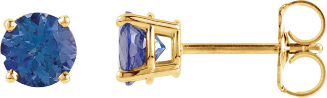 14K Gold Natural London Blue Topaz Round 4-Prong Lightweight Stud Earrings - Yellow Gold